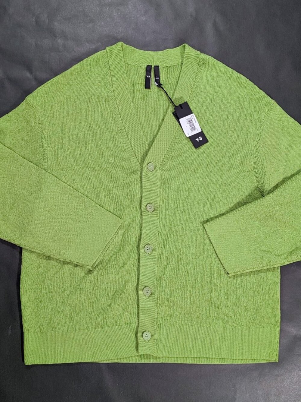 $450 Men's Y-3 Knit Cardigan Size L Green Yohji Yamamoto Oversized